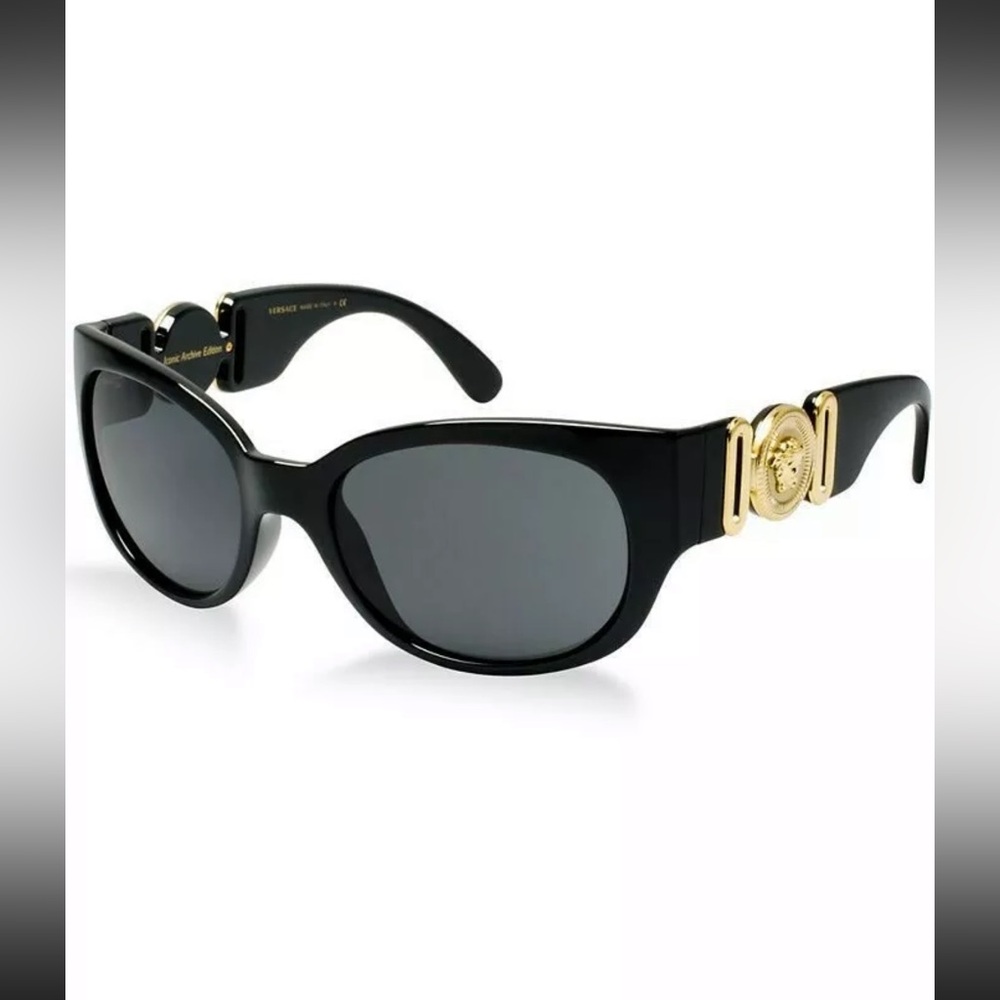 Versace Black Sunglasses with Gold Medallion Temple NWT